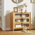 thumbnail image 2 of Costway Commode à 3 Tiroirs avec Façade en Verre Trempé à Roses, Armoire de Rangement en Bambou, 2 of 10