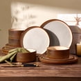 thumbnail image 5 of Famiware 12-Piece Stoneware Dinnerware Set, Microwave & Dishwasher Safe - Service for 4, Cream & Cocoa, 5 of 8