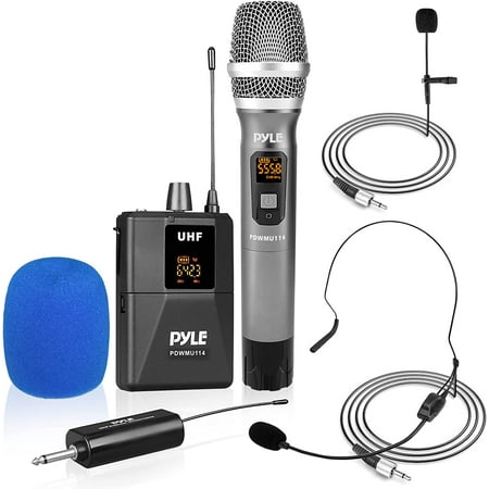 UHF Wireless Microphone System Kit - Includes Handheld Mic, Headset Mic, Lavalier Mic & Beltpack Transmitter