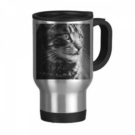 

Black White Cat Profile Animal Travel Mug Flip Lid Stainless Steel Cup Car Tumbler Thermos