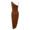 thumbnail image 5 of Falda larga plisada con abertura sexy de color liso para mujer, vestido de noche con un solo hombro, informal, con volantes en el dobladillo., 5 of 5