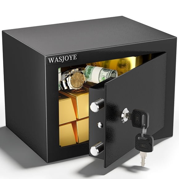 WASJOYE Home Cabinet Safe Box, Key Lock Coffre Fort High Security Safety Box, 0.5 Cubic Feet Steel Safes for Home/Office/Hotel, Cabinet Saf