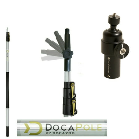 DocaPole 12 Foot Camera Pole – 5-12 ft Extension Pole + ClickSnap Camera Swivel Adapter for GoPro, Camera or Video Camera | Provides Up to 18 Feet of Aerial Photography and Video
