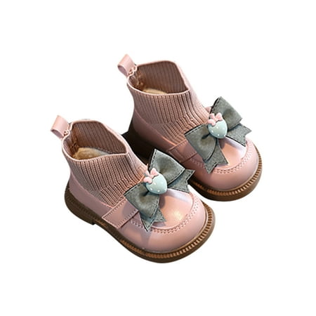 

Fangasis Girl Non-Slip Dress Shoes Elastic Casual Leather Booties Uniform Cute Round Toe Sock Boot Pink 4.5C