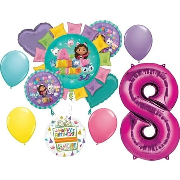 Gabby's 8th Birthday Party Supplies Cats and Dollhouse Balloon Bouquet Decorations
