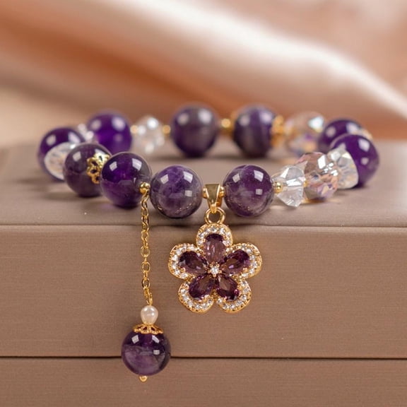 Exquisite Purple Crystal Bead Bracelet Natural Stone Healing Bracelets Star Zircon Pendant Bracelet for Women Girls Jewelry Accessories Gifts
