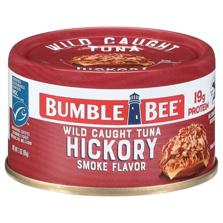 Bumble Bee Hickory Smoke Flavored Light Tuna, Wild Caught, Gluten Free, 19g Protein per Serving, Ready to Eat, No Draining, Shelf Stable Pull Tab Can, 3 oz