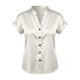 thumbnail image 5 of Hfnxid Women Satin Short Sleeve Shirts Summer Dressy Business Blouses Button Down V Neck Tshirt Solid Color Office Blouses White XXL, 5 of 6