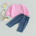 thumbnail image 4 of Stylish Baby Girl Fall Outfits  Sweatshirt with Letter Embroidery + Denim Pants, 4 of 9