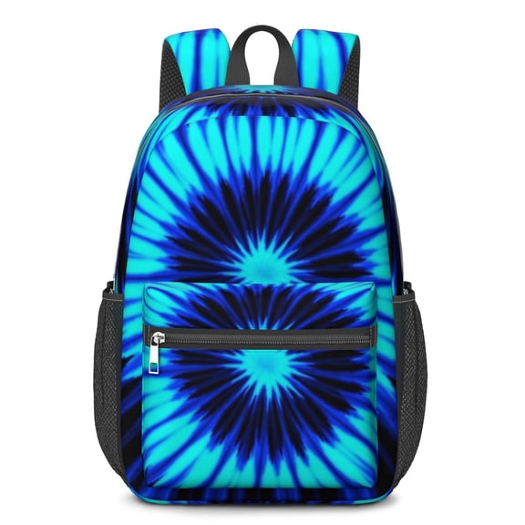 Blue and Black Tie Dye Pattern 17" Waterproof Oxford School Backpacks for Teens, S-Shape Padded Straps, for School, Travel, Hiking, Camping