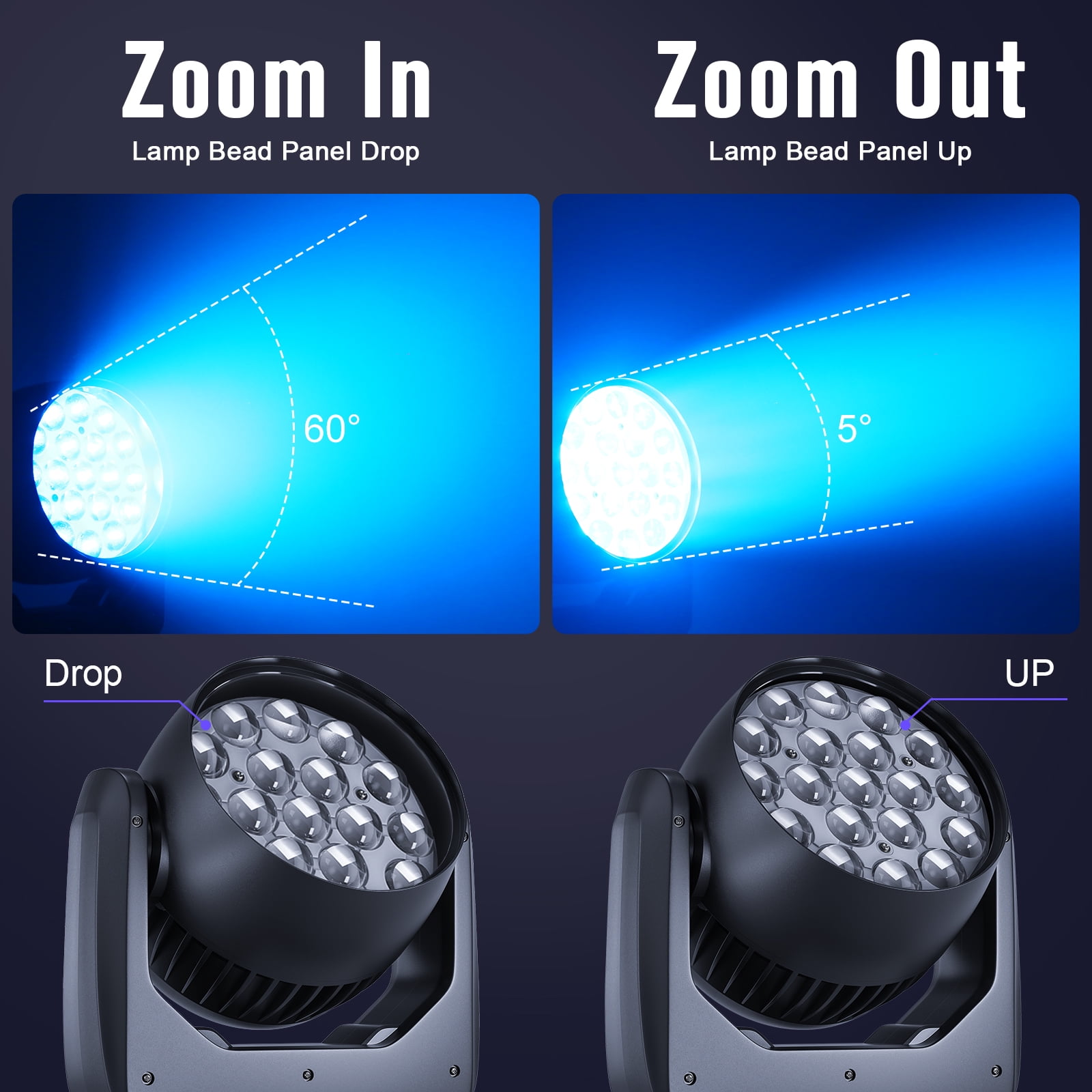 2Pack LED 19x15w RGBW 4 in1 8500K Moving Head Wash Beam Light,Sound Activated DJ Disco Stage Light for Karaoke Dance Hall KTV Bar