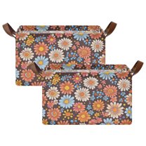 Yayeee Foldable Storage Basket for Shelves with Handles Set of 2 Waterproof Cloth Bins, Colorful Flowers