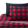 Printed Bamboo Duvet Cover Fitted Sheet Bedding Set, Red Black Plaid