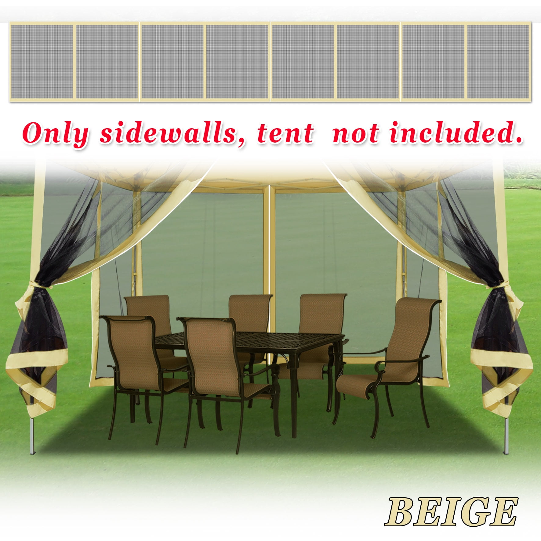 Sunny Canopies Sidewalls 10' L X 6.4' W Mesh Wall for Pop Up Canopy Screen Room, Pack of 4 (Walls Only)