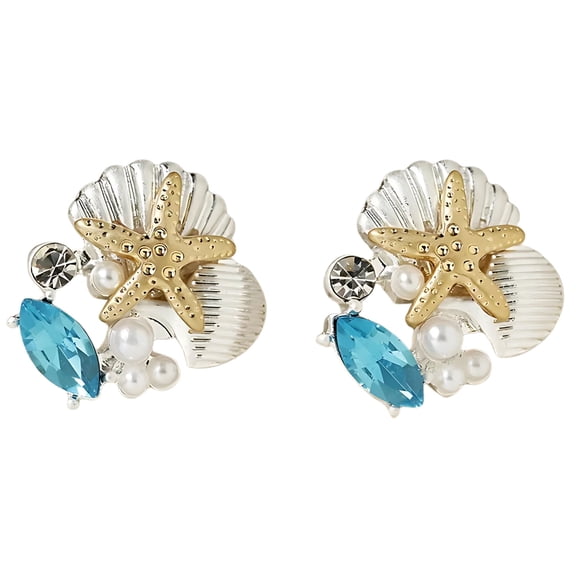 Starfish Shell Earrings for Women Pearl CZ Gold Plated Stud Style Beach Theme Ginger Lyne