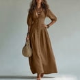 thumbnail image 4 of QUNYINEY Cotton Women's Dresses Summer Casual Long Puff Short Sleeve A Line Dress Slim Fit Button Flowy Solid V Neck Dresses, 4 of 7