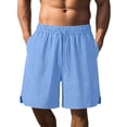 thumbnail image 2 of DDAPJ pyju Men's Beach Shorts Elastic Waist Cotton Linen Short Pants Summer Casual Vacation Shorts with Pockets Father's Day Gifts Light Blue XL, 2 of 6