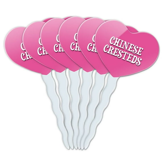 Chinese Cresteds Heart Love Cupcake Picks Toppers - Set of 6