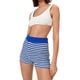 thumbnail image 2 of VISgogo Pantalones cortos de punto casuales para mujer, pantalones a rayas de color de contraste de talle alto (negro, azul) VISgogo  moda, 2 of 5