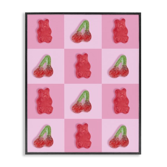 Stupell Industries Contemporary Gummy Bears and Cherries Grid Black Framed Giclee Art, 11 x 14, by LISH Creative