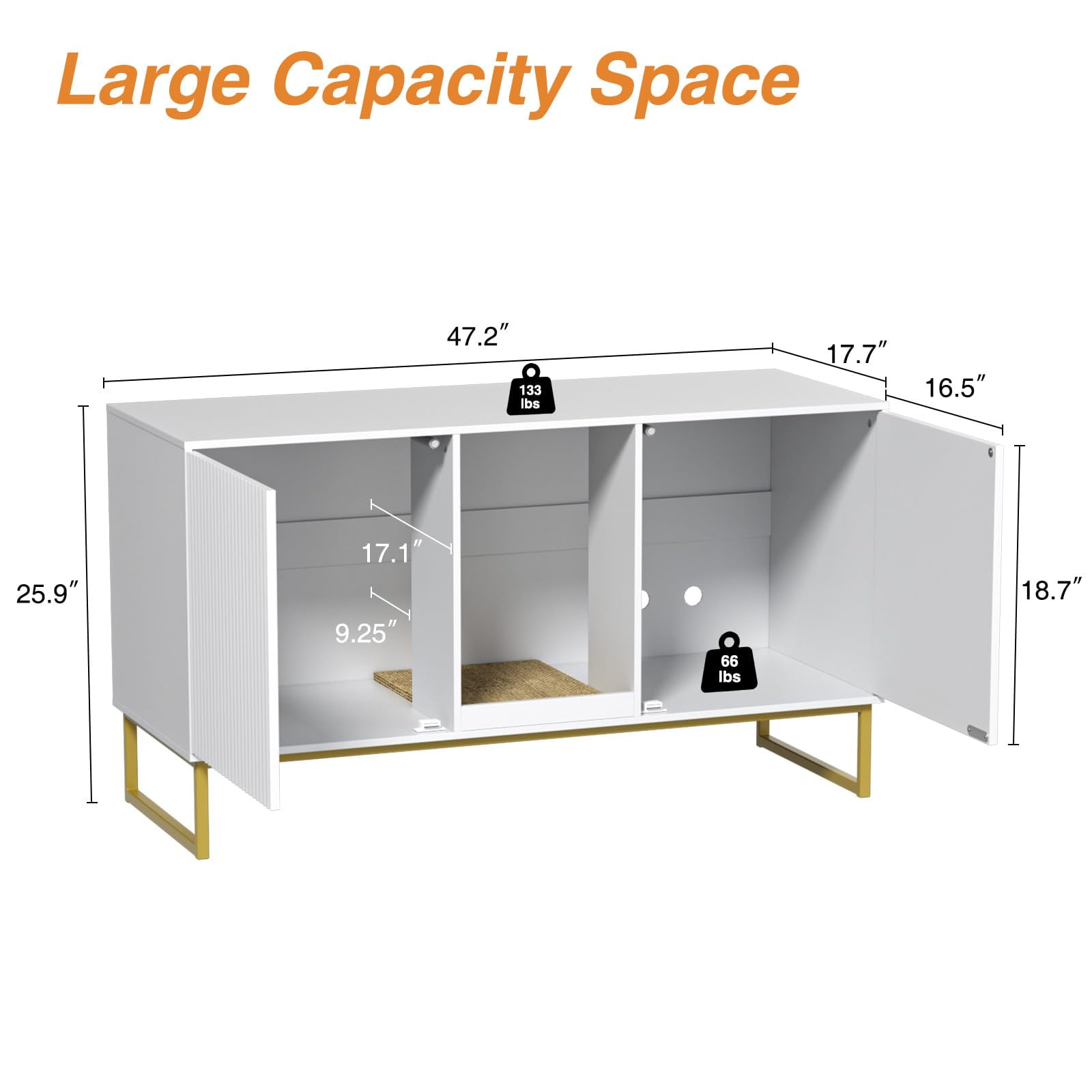 VEANERWOOD Cat Litter Box Enclosure with Hidden Entry and Two Cabinet Doors, Multi-Functional Cat Washroom