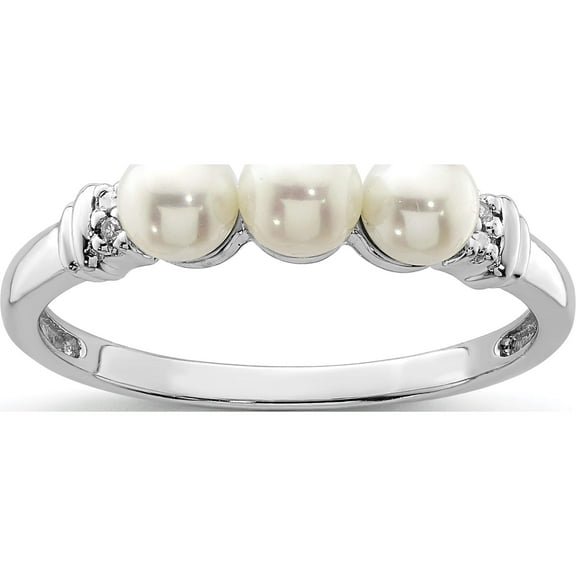Sterling Silver Rhodium Plated Diamond And Fw Cultured Pearl Ring (Size 6) Made In India qr4619-6