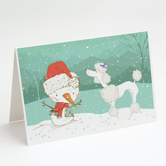 Caroline's Treasures White Poodle Snowman Christmas Greeting Cards with Envelopes, 5" x 7" (8 Count)