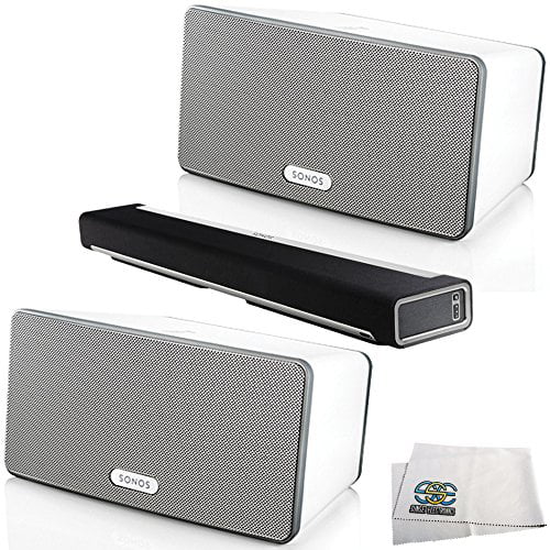 Sonos PLAYBAR Wireless Soundbar + 2 Sonos PLAY:3 Wireless Speakers (White) + Microfiber Cleaning Cloth Walmart.com