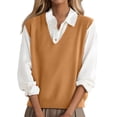 thumbnail image 2 of Sweater Vest Women Lightweight Sleeveless V Neck Sweaters Relaxed Fit Knitted Pull Over Sweater Vest Tops,Ginger L, 2 of 6