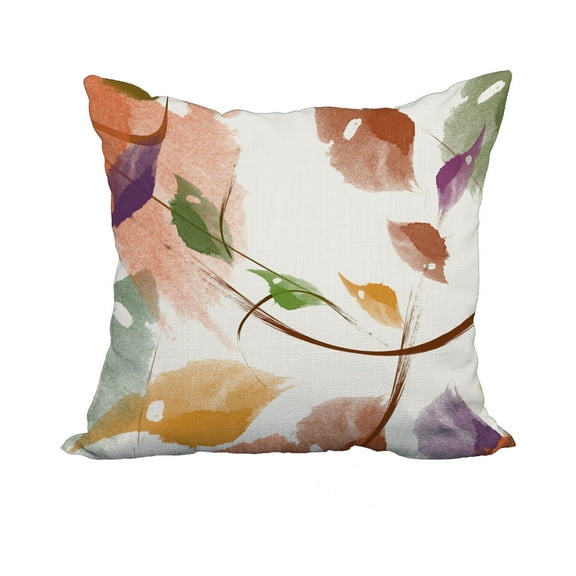 18 x 18 Inch Orange Floral Print Decorative Polyester Throw Pillow with a Linen Texture