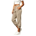 thumbnail image 3 of Guluxicc Women's Linen Gym Pants with Pockets Elastic High Waist Athletic Trousers for Everyday Workout Running, 3 of 7