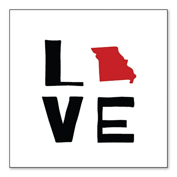 DistinctInk Custom Bumper Sticker - 3" x 3" Decorative Decal - White Background - Missouri - Love Black & Red