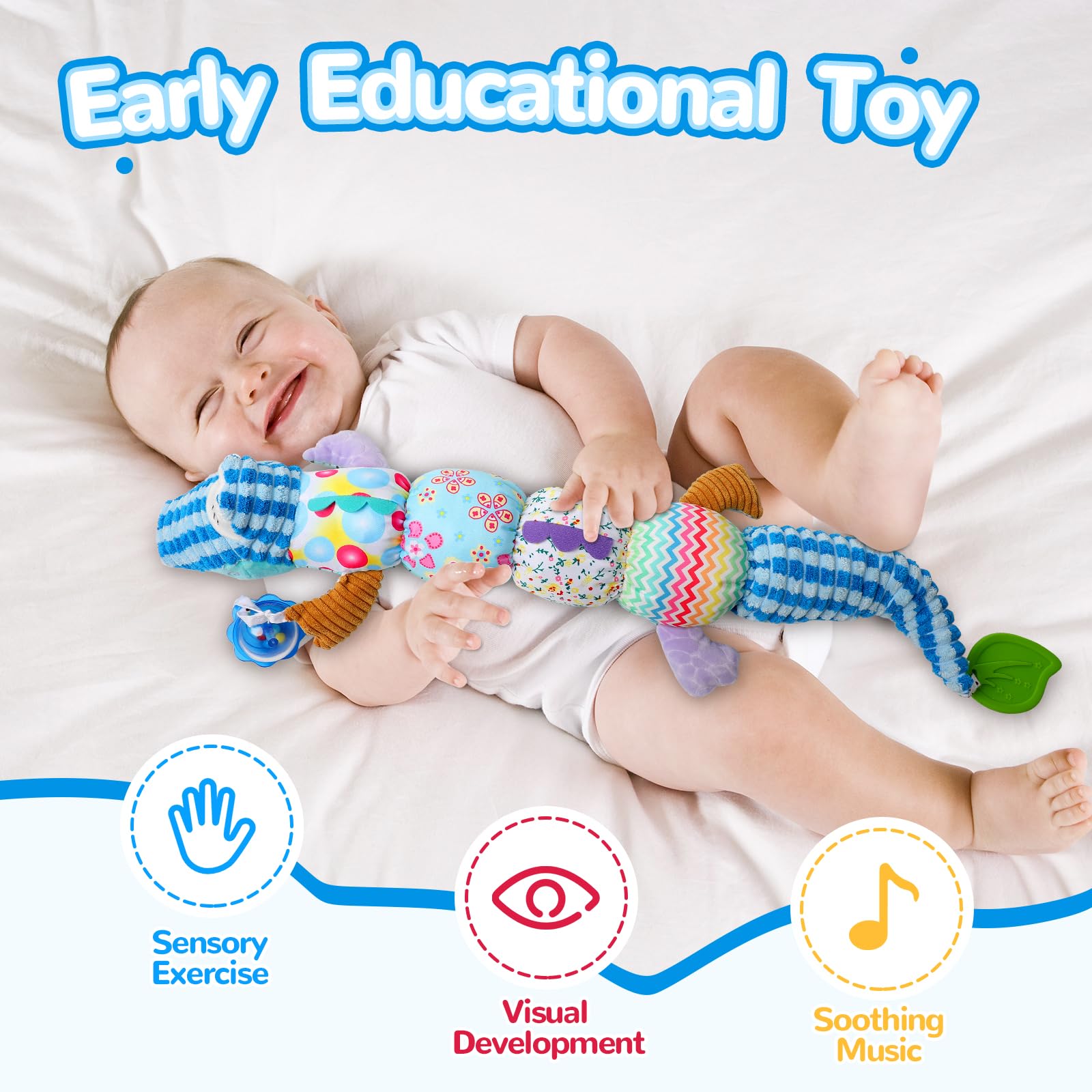 Baby Toys Musical Crocodile,Infant Toys Stuffed Animals with Ruler Design,Baby Boy Toys 6 to 12 Months,Infant 3 4 5 7 8 9 Months Old Baby Toys
