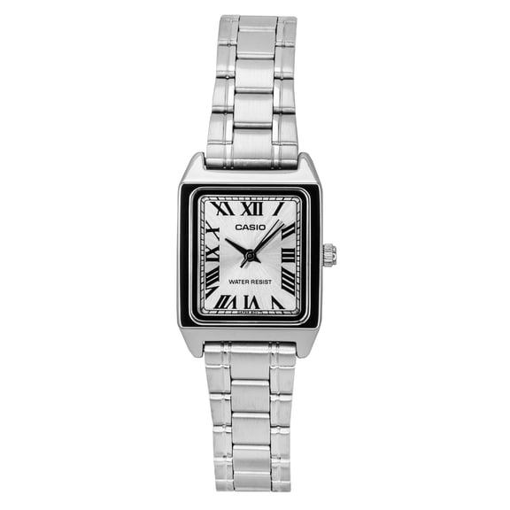 Casio Women's 31mm Stainless Steel Bracelet Wristwatch, Silver & White