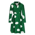 thumbnail image 5 of safuny Women's Knee Length A Line Shirt Dress Polka Floral Turn Down Collar Long Sleeve Dress Elegant Casual High Waist Button Fashion Green S, 5 of 5