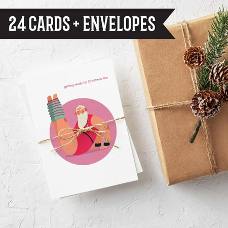 Wholesale Christian Christmas Cards Yoga Santa Christmas Cards - 24 Funny Fitness Themed Holiday Cards with Envelopes | Bulk Wholesale Box - Made in the USA ()