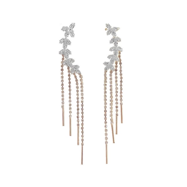 Pendientes colgantes de cristal con estilo para mujer, pendientes de fiesta, pendientes de cadena con forma de hoja, pendientes colgantes para boda