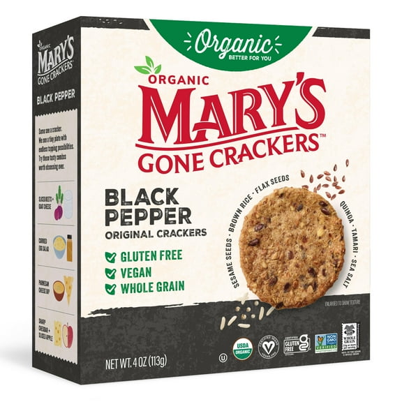 Mary’s Gone Crackers Original Organic, Gluten Free Black Pepper Crackers, 4 oz