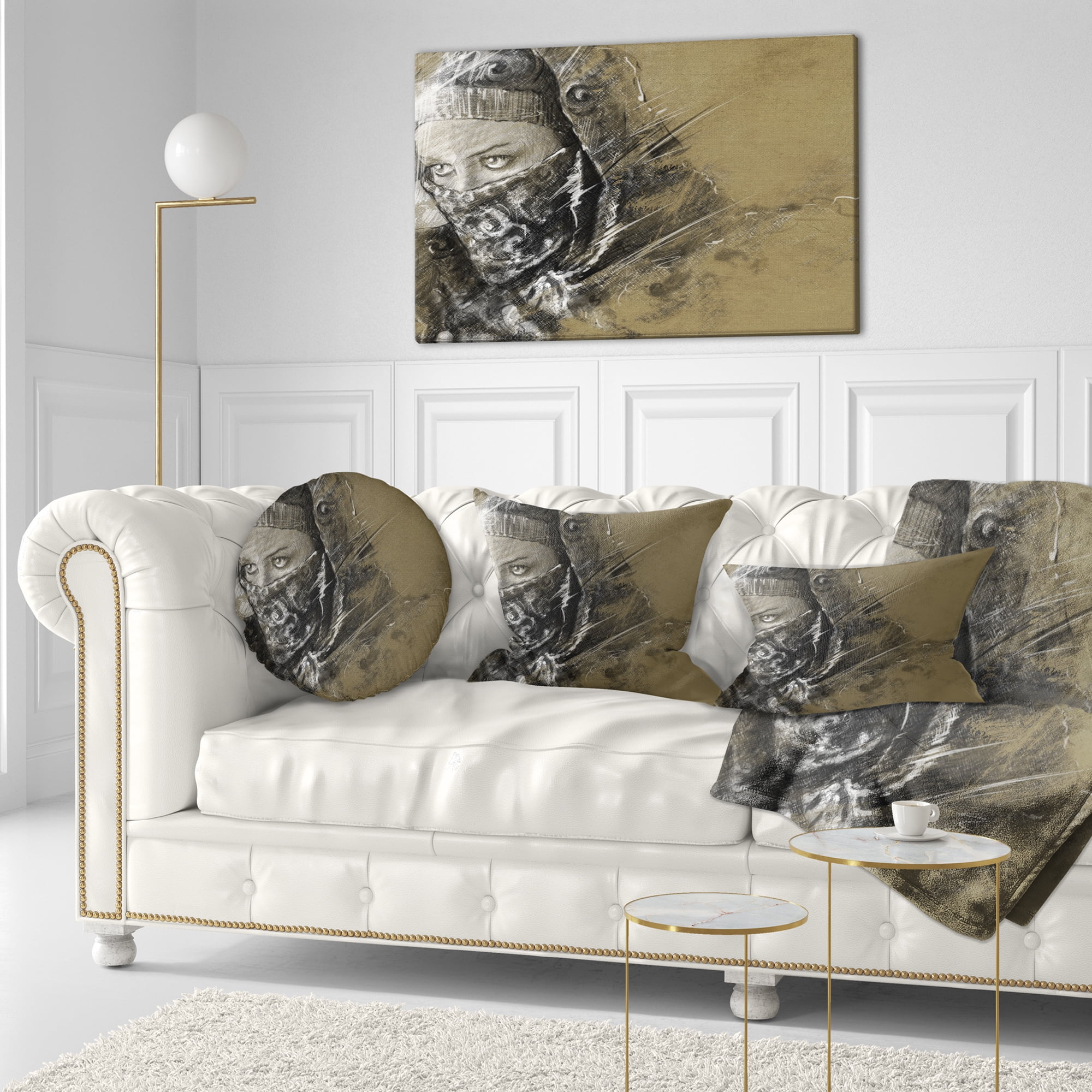Designart Exotic Arabic Woman - Abstract Portrait Throw Pillow - 12x20