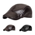 thumbnail image 2 of Mens Hats, QURATI Men's Flat Cap Pu Leather Newsboy Cap Adjustable Cabbie Beret Cap Driving Hats for Men Coffee, 2 of 4