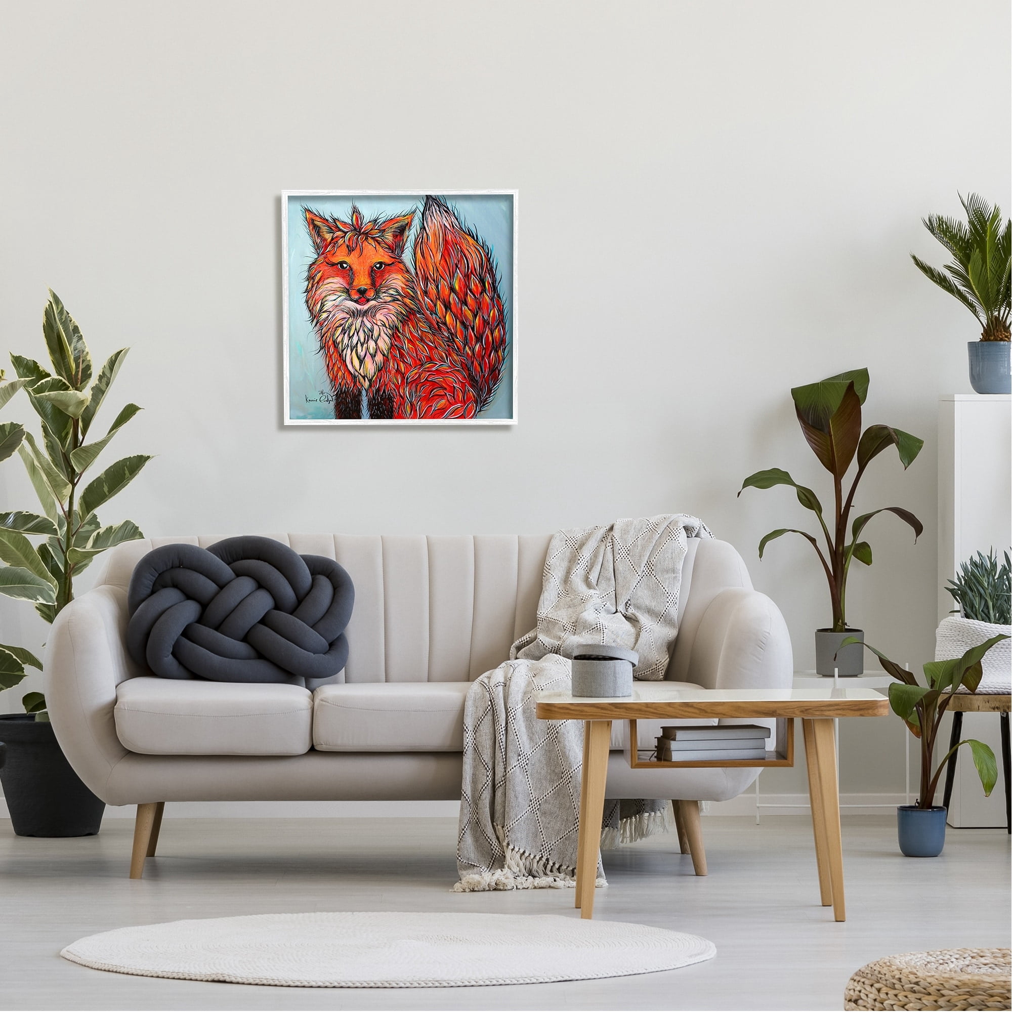 Stupell Industries Modern Red Fox Shaped Hair Tufts Vivid Wildlife Painting White Framed Art Print Wall Art, Design by Karrie Evenson