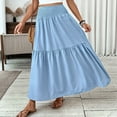 thumbnail image 4 of MIXUE Skirts For Women Summer Solid Color Elastic High Waist A Line Elegant Maxi Skirt Outwear,Blue,L, 4 of 7