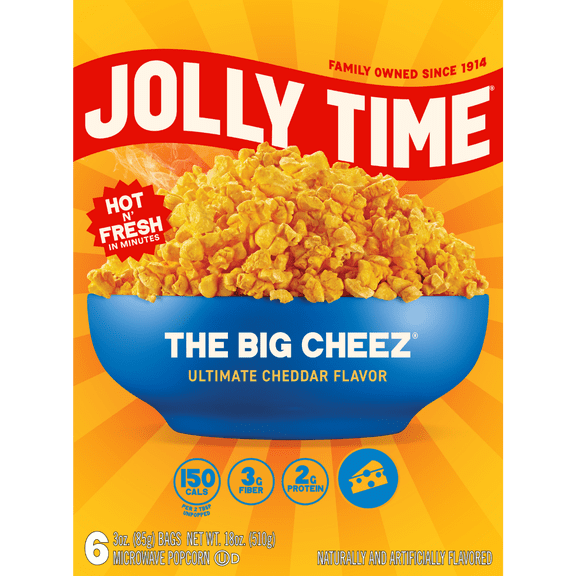 Jolly Time The Big Cheez Ultimate Cheddar Microwave Popcorn, 3 oz, 6 Ct. Gluten-Free, Non-GMO