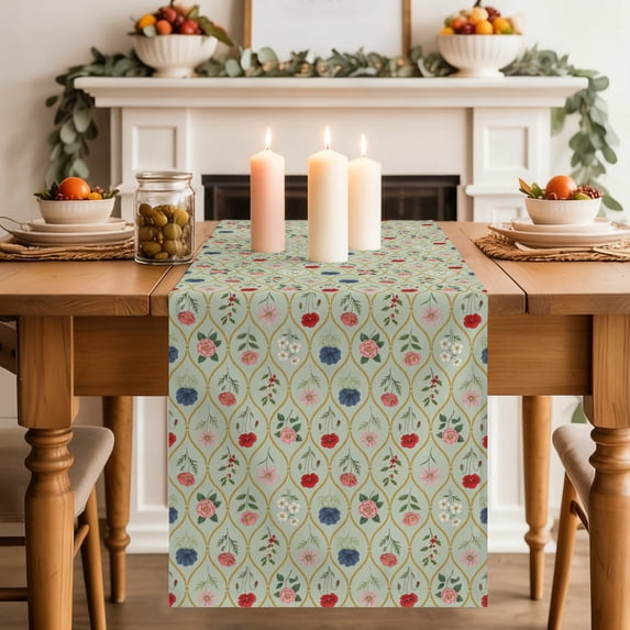 Table Runners 70 Inches Long Dress Scarves, Rustic Floral Farmhouse Coffee/Dining/Kitchen Table Decor, Holiday Table Runner, Sage Green Farmhouse Wildflowers Vintage 13x70 Inch