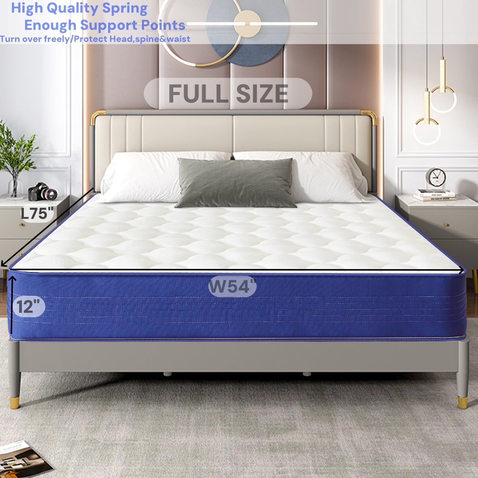 BMMB 12" Full Individual Coils Spring King High Density Gel Memory Foam Mattress Anti-Fire