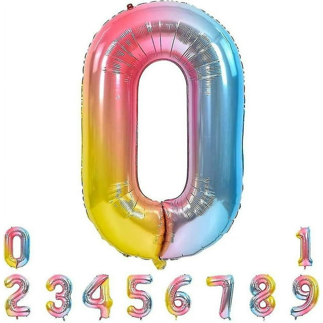 Globos de números, globos de helio Mylar de aluminio con números del 0 al 9, de 40 pulgadas, grandes, de arcoíris, para decoración de fiestas de cumpleaños y celebraciones.