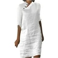 thumbnail image 2 of Homenesgenics Dresses for Women Womens Dresses Summer Women's Summer Fashion Casual Solid Color Mid-Sleeve Cotton Linen Long Button Dress White XL, 2 of 6
