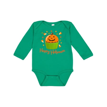 

Inktastic Happy Halloween- cute pumpkin cupcake Gift Baby Boy or Baby Girl Long Sleeve Bodysuit