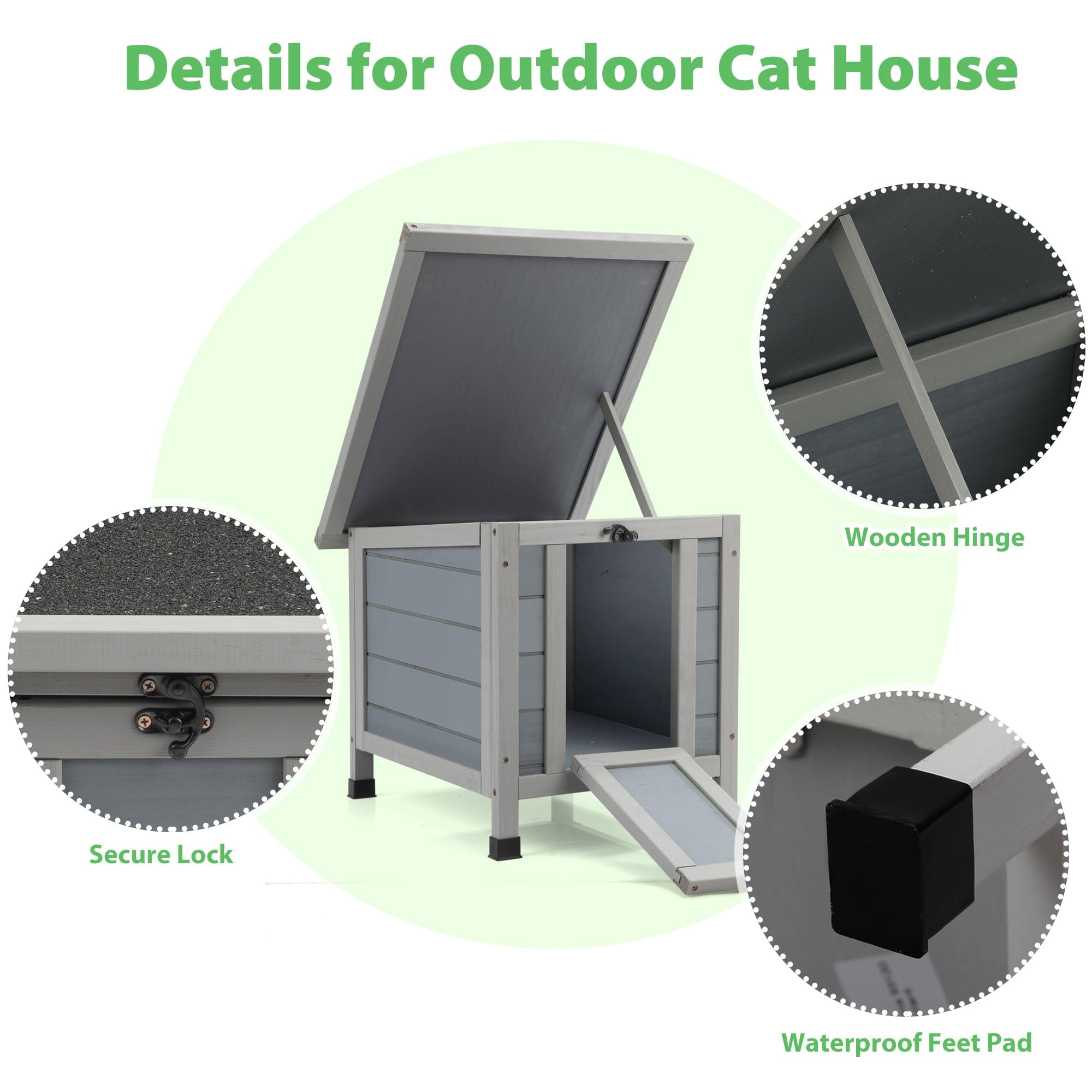 Rabbit hutch, outdoor cat house, weatherproof indoor rabbit hutch with opening door, portable small animal shelter with non-slip ramp