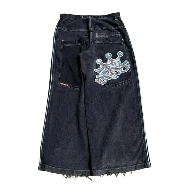 Pantalones vaqueros unisex estilo hip-hop gótico urbano de talle alto y corte holgado con diseños rasgados y bordados for hombre y mujer